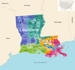 Wall Mural - Louisiana's congressional districts (2013-2023) vector map with neighbouring states and terrotories