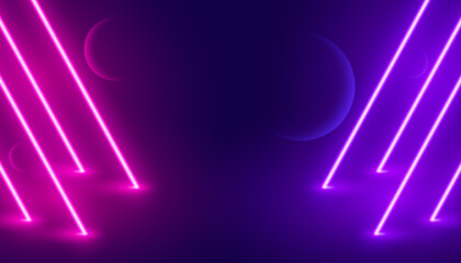 Wall Mural - beam of neon glowing light rods stage background
