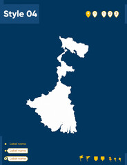 west bengal, india - map isolated on blue background. outline map. vector map.