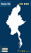 Myanmar - Map Isolated On Blue Background. Outline Map. Vector Map.