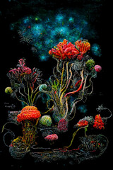 Wall Mural - fantasy flowers on black