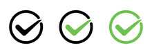 Check Marks Set Icon. Tick, Checkbox, Flag, Right, Correct Answer, Option, Document, Questionnaire, Survey. Business Concept. Vector Line Icon For Business And Advertising