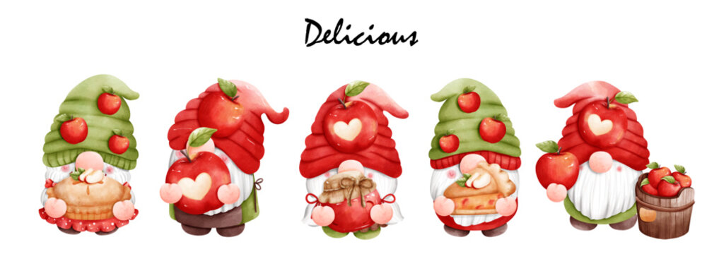 Apple gnome, fruit gnome banner. Vector illustration