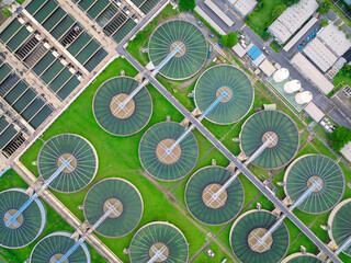 aerial view sewage treatment plant near downtown 