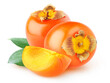 Cut kaki (persimmon) fruits isolated on white background