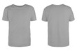Men's grey blank T-shirt template,from two sides, natural shape on invisible mannequin, for your design mockup for print, isolated on white background..