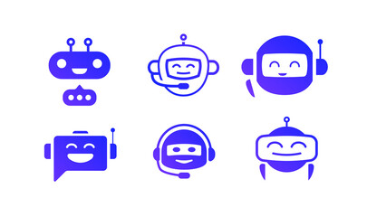 Wall Mural - Chat bot vector icon set isolated on white background for virtual assistant icon, talk bubble speech icon, digital marketing, chat app, ai, artificial intelligence. 10 eps
