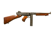 Thompson Submachine Gun World War II Era Isolated On White