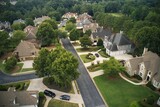 Fototapeta Miasto - Aerial view of an upscale subdivision in suburbs of a metro Atlanta