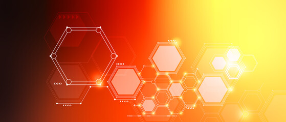 Poster - illustration circuit board and hexagons background