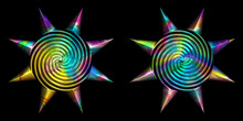Two Colorful Metallic Stars With Spiral Centers