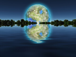 Wall Mural - Terraformed moon rising