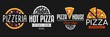 © Pyromaster - Pizza logo template. Collection labels for menu design restaurant or pizzeria. Vector emblem for fast food, food delivery service or cafe.