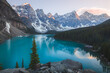 © Stephen - Scenic sunset or sunrise view of glacial Moraine Lake landscape, a popular tourist destination in Banff National Park, Alberta, Canada in the Rocky Mountains.