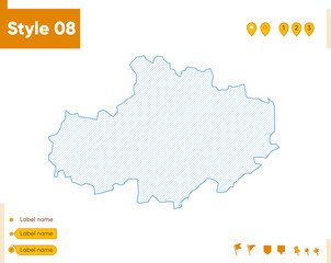  Akmola, Kazakhstan - grid map isolated on white background. Outline map. Simple line, vector map.