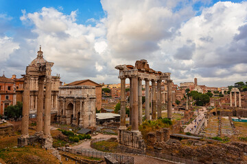 Fototapete - Ancient ruins of a Roman Forum or Foro Romano, Rome, Italy.