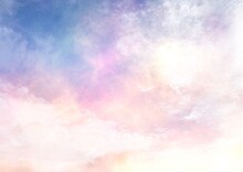 メルヘン ファンタジーな青空と雲 背景素材 夢かわいい レインボー