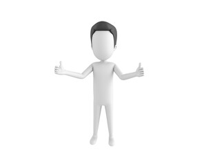 Stick Man with Hair character showing thumb up with two hands in 3d rendering.