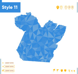 para, brazil - blue low poly map, polygonal map. outline map. vector illustration.