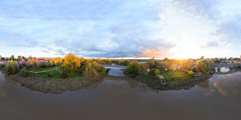 Wall Mural - 360 degree spherical panorama of Aylesford village in Kent in autumn tints at sunset