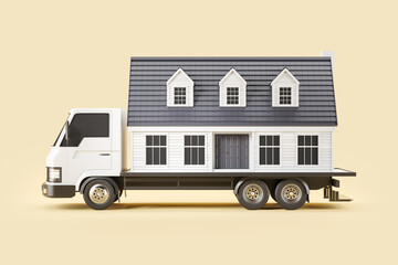 Wall Mural - Big truck with house, relocation and moving. Delivery company