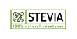 © Chikichirony - Stevia leaves badge 100% natural sweetener substitute line style. Organic stevia symbol isolated on white background. Eco icon for label, poster, symbol, packaging design. Vector 10 eps