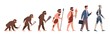 Man evolution. Human ancestor, step by step development, gradual biological genetic changes, from monkey to robot stages, human anthropology concept, nowaday vector cartoon flat set