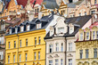 Facade of colorful restored historical houses in neo-baroque style in Karlovy Vary, Czech Republic