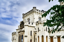 Imposing Battlements Of A White Castle From The Middle Ages In The Czech Republic