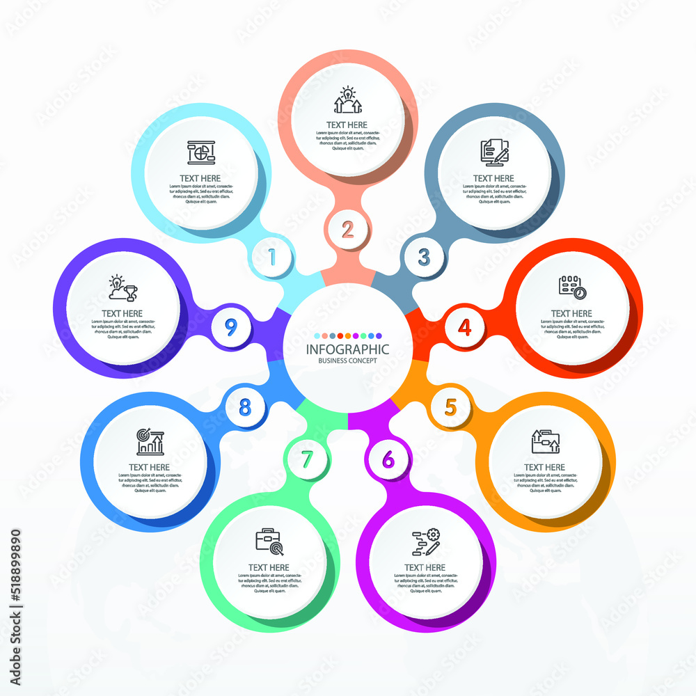 Basic Process Report Basic circle infographic template with 9 steps, process or options ...