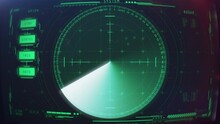 Military Radar System Scanning Surrounding Area, Ship Or Aircraft Detection. Radar Screen Showing Scan Results, 4k

