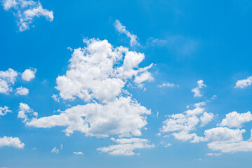 deep blue skies with white clouds background with space for text, blue cloudy skies texture