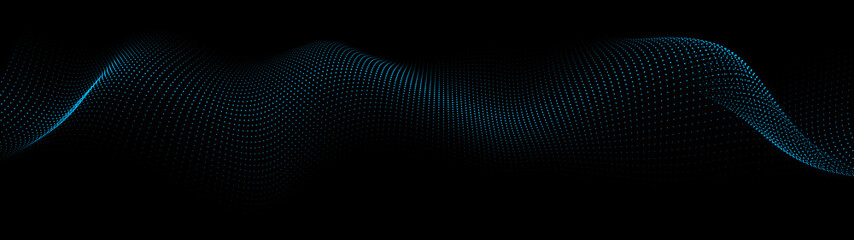 Wall Mural - a moving digital 3d wave. futuristic dark background with dynamic blue particles. the concept of big