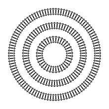 Vector Illustration Of Circle Railroad Isolated On White Background. Infinity Railway Train Track Icon Set. Top View Railroad Train Pathes. 
