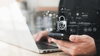 Wall Mural - cybersecurity concept, user privacy security and encryption, secure internet access future technolog