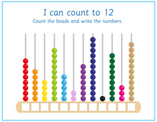 Count and write the numbers, math for kids, counting practice, educational activity, abacus, preschool worksheet, back to school