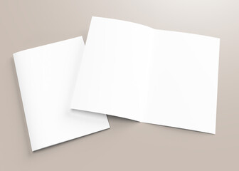 Wall Mural - Blank half-folded booklet, flyer or brochure mockup template.