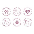Not tested on animals label set. Circle cruelty free badge with dog paw print and rabbit.