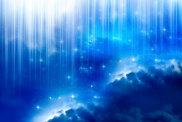 Wall Mural - blue abstract mystic magical cosmic universe spiritual angelic background with stars, nebula, rays o