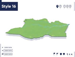 Wall Mural - Amazonas, Brazil - map with shaded relief, land cover, rivers, mountains. Biome map with shadow.