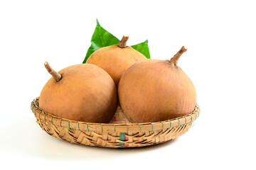 Wall Mural - santol fruit in bamboo basket and isolated on white background,