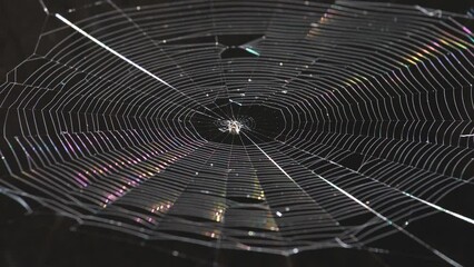 spectrum rainbow sunlight reflected on spider web with the wind blowing beautifully