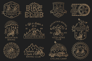 Wall Mural - set of mountain biking badge, logo, patch. vector illustration. concept for shirt or logo, print, st