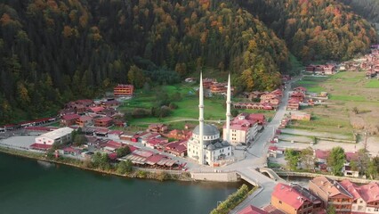 Wall Mural - Aerial view of the Uzungol resort town in Trabzon province, Eastern Turkey.