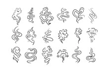 Smoke Smell Line Icons. Doodle Smoking And Steaming Vector Signs Drawing