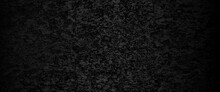 Black Stone Concrete Texture Background Anthracite Panorama. Panorama Dark Grey Black Slate Background Or Texture, Vector Black Concrete Texture. Stone Wall Background.	