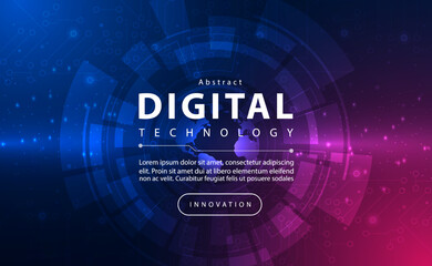 Digital technology banner pink blue background concept with technology light effect, abstract tech, innovation future data, internet network, Ai big data, lines dots connection, illustration vector