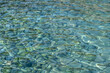 Clear crystal shallow blue sea water and rocky seabed background, texture. Overhead view.