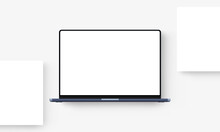Modern Blue Laptop Mockup With Blank Screen And Web Pages. Vector Illustration