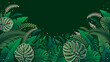 Gradient tropical leaves frame on green background
